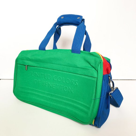 United Colors Of Benetton Handbags - Vintage United Colors of Benetton Blue Green Red Duffel Travel Bag Weekender